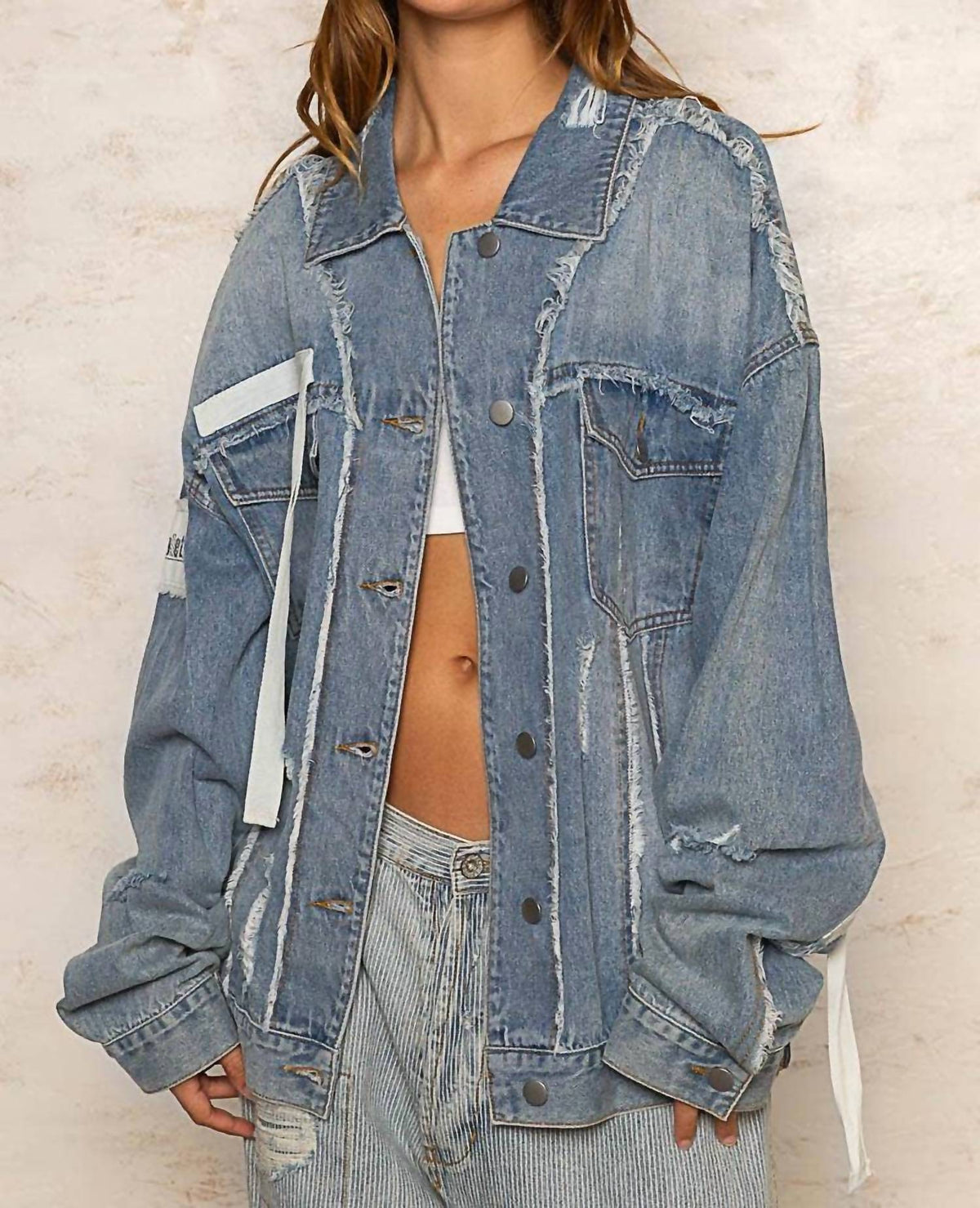 Pol - Remma Oversize Patch Detail Frayed Edge Jacket