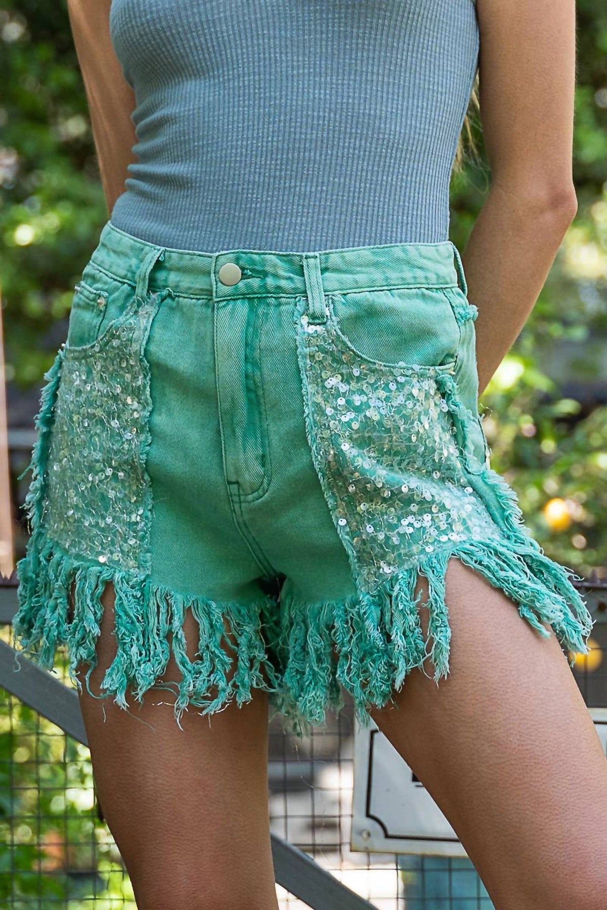 Pol - Sequin Twill Shorts