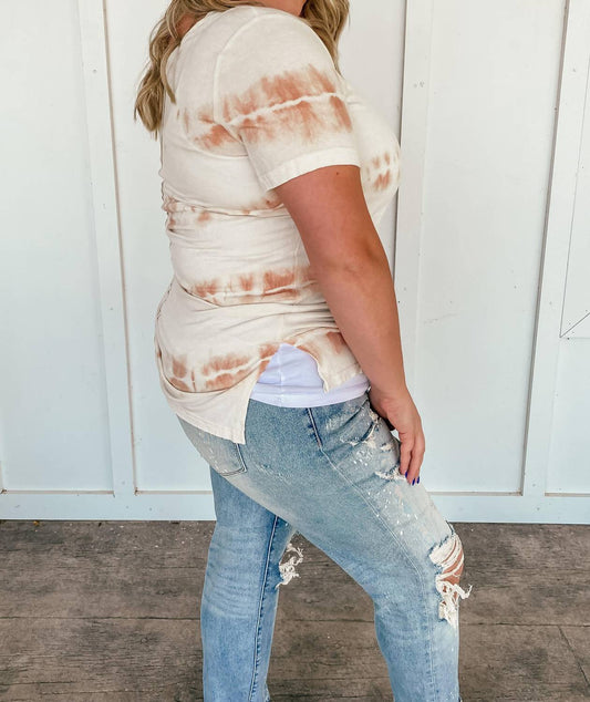 Pol - Sierra Striped Tie Dye Tee - Plus - clothing - patterned - polyester