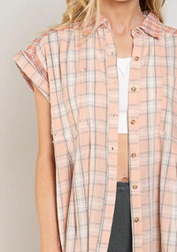 Pol - Springtime Plaid Button Thru Shirt - Plus