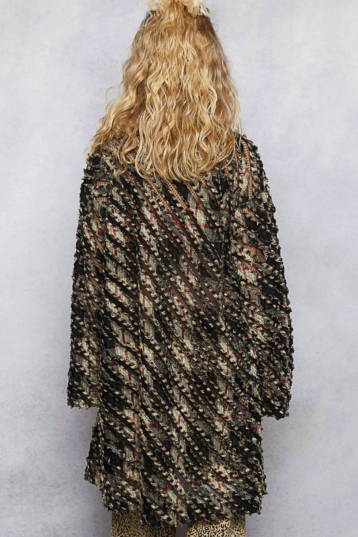 Pol - Textured Plaid Overlay Lightweight Coat Jacket