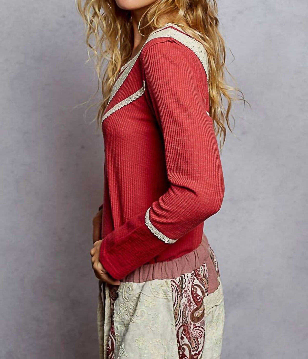 Pol - Thermal Knit Gauze Top