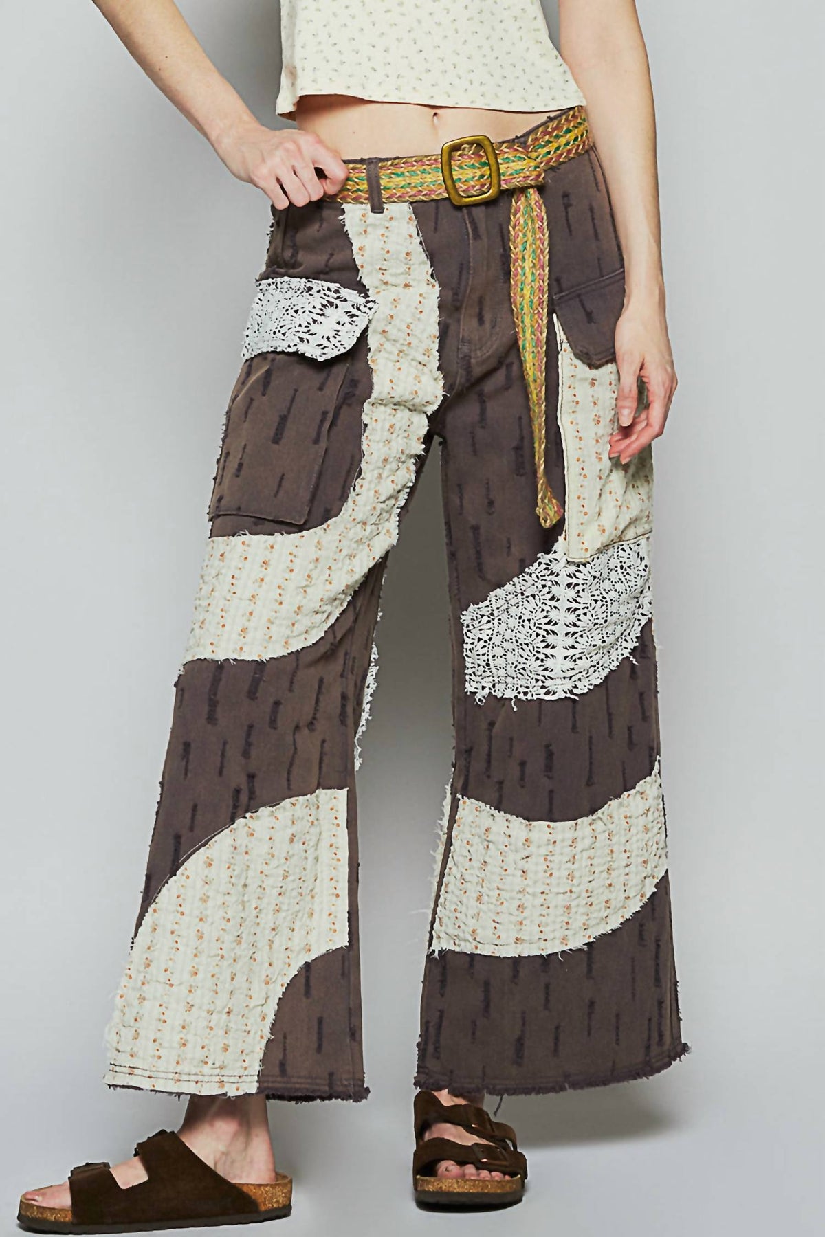 Pol - Wavy Patchwork Printed Denim Pants