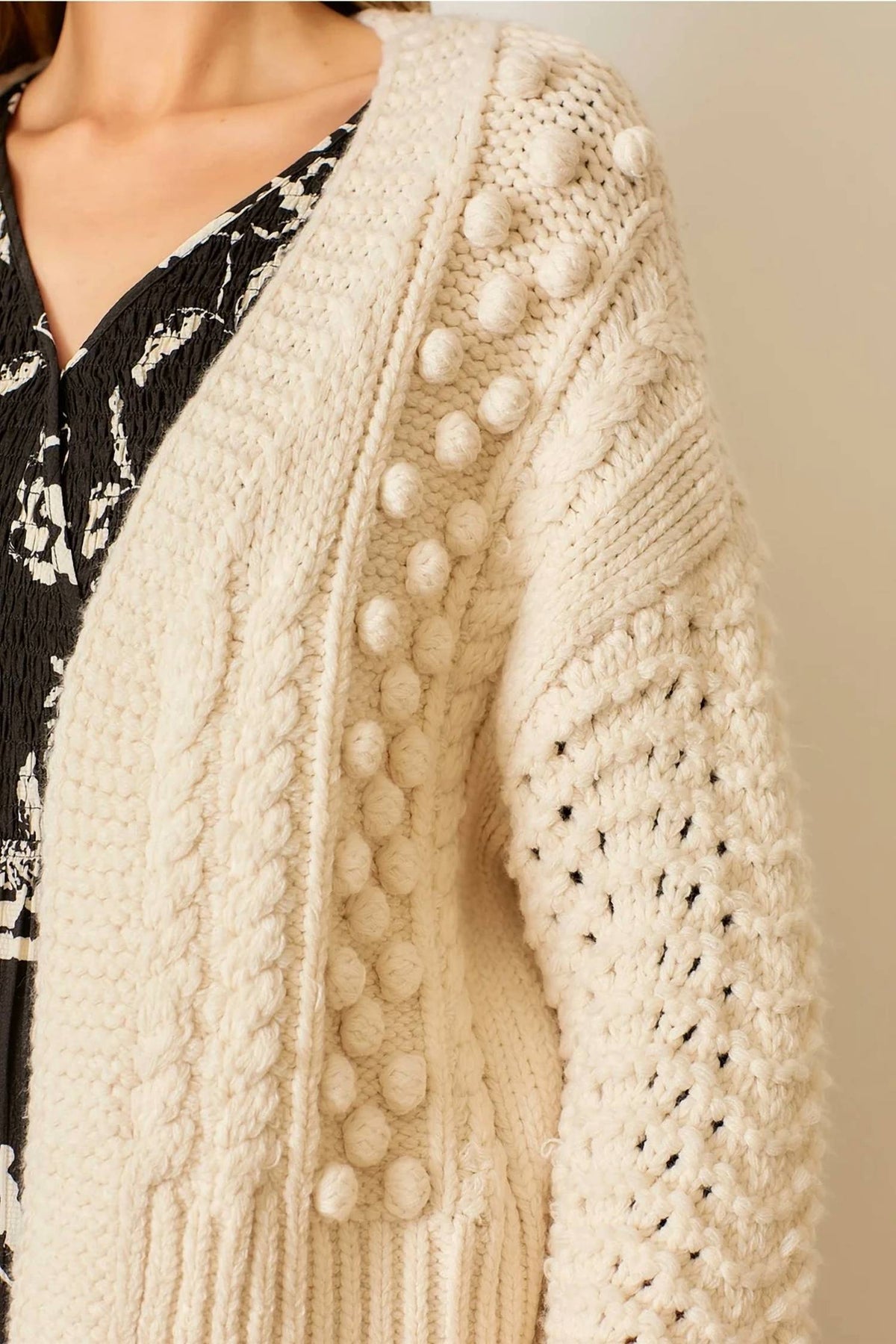 Polagram - Pom Pom Open Front Cardigan