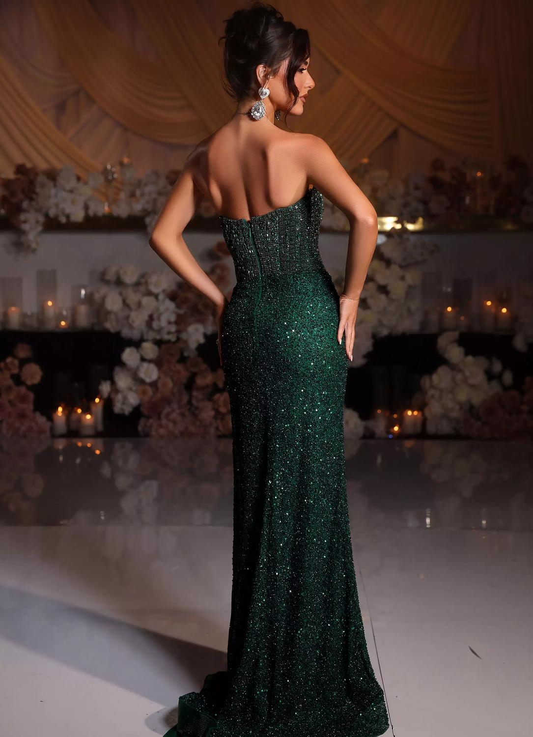 Portia&Scarlett - Embellished Strapless Couture Gown - clothing - dresses - green