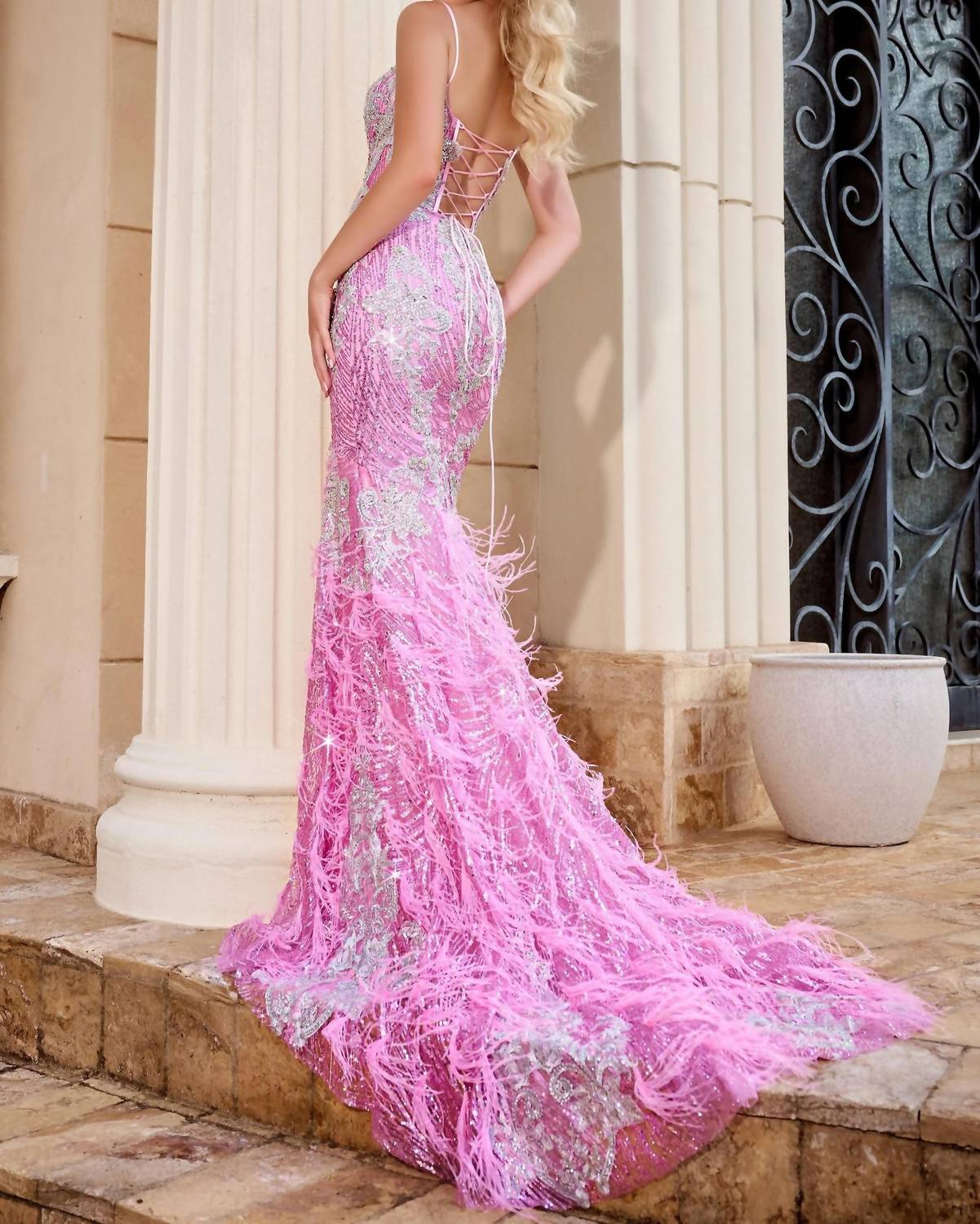 Portia&Scarlett - Feathered Mermaid Gown - clothing - dresses - patterned