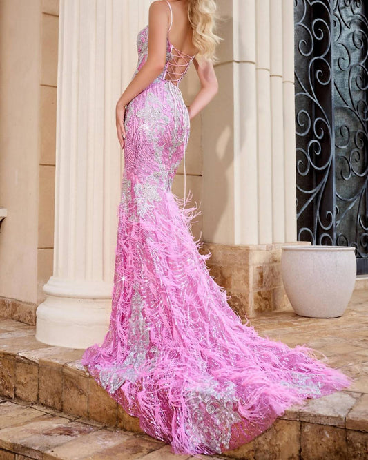 Portia&Scarlett - Feathered Mermaid Gown - clothing - dresses - patterned
