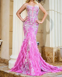 Portia&Scarlett - Feathered Mermaid Gown - clothing - dresses - patterned
