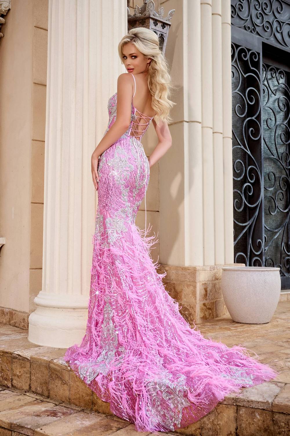 Portia&Scarlett - Feathered Mermaid Gown - clothing - dresses - patterned