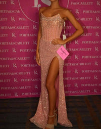 Portia&Scarlett - Scoop Corset Beaded Evening Gown - clothing - dresses - patterned