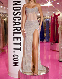 Portia&Scarlett - Scoop Corset Beaded Evening Gown - beige - clothing - dresses