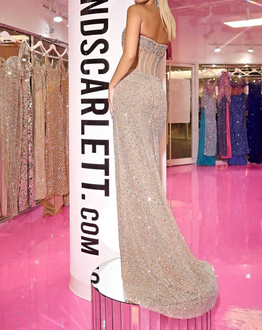 Portia&Scarlett - Scoop Corset Beaded Evening Gown - beige - clothing - dresses