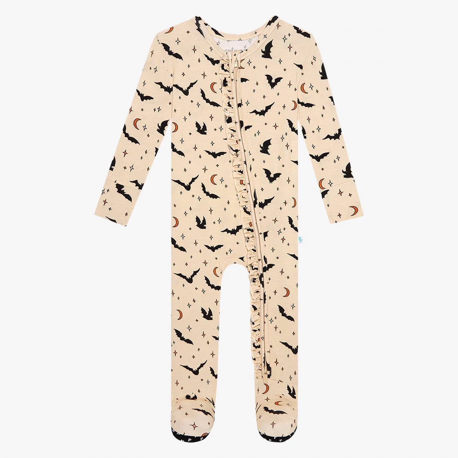 Posh Peanut - Spooky Bats Footie Ruffled Zippered One Piece - beige - clothing - footies