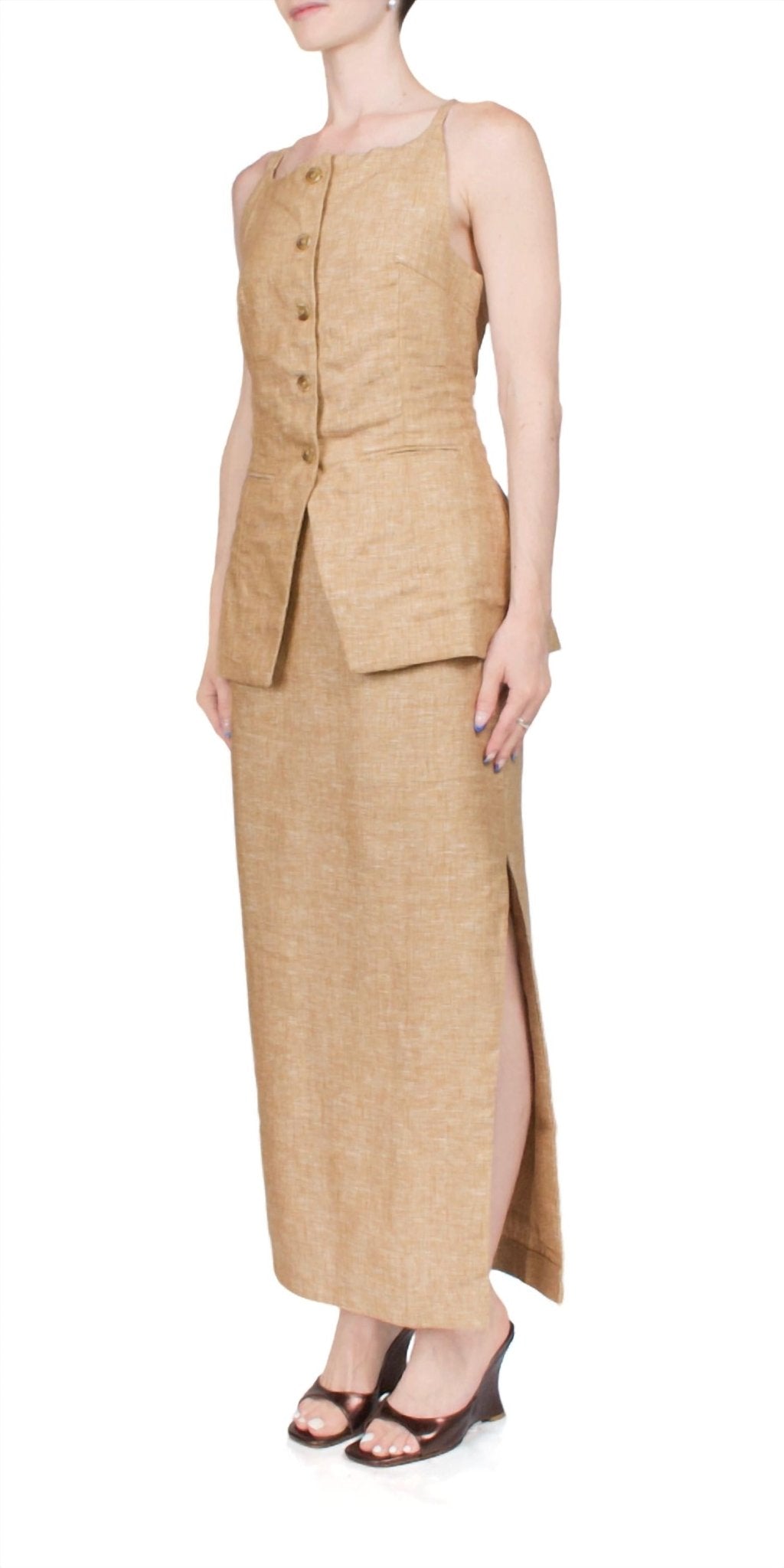 Posse - Nancy Pencil Skirt - brown - clothing - linen