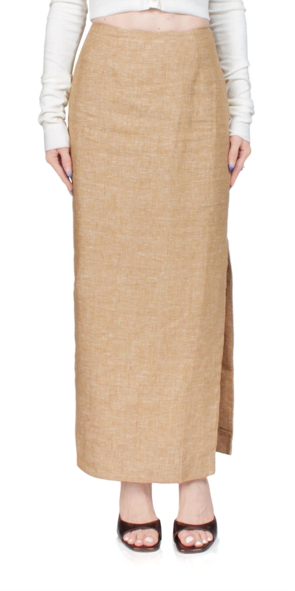 Posse - Nancy Pencil Skirt - brown - clothing - linen