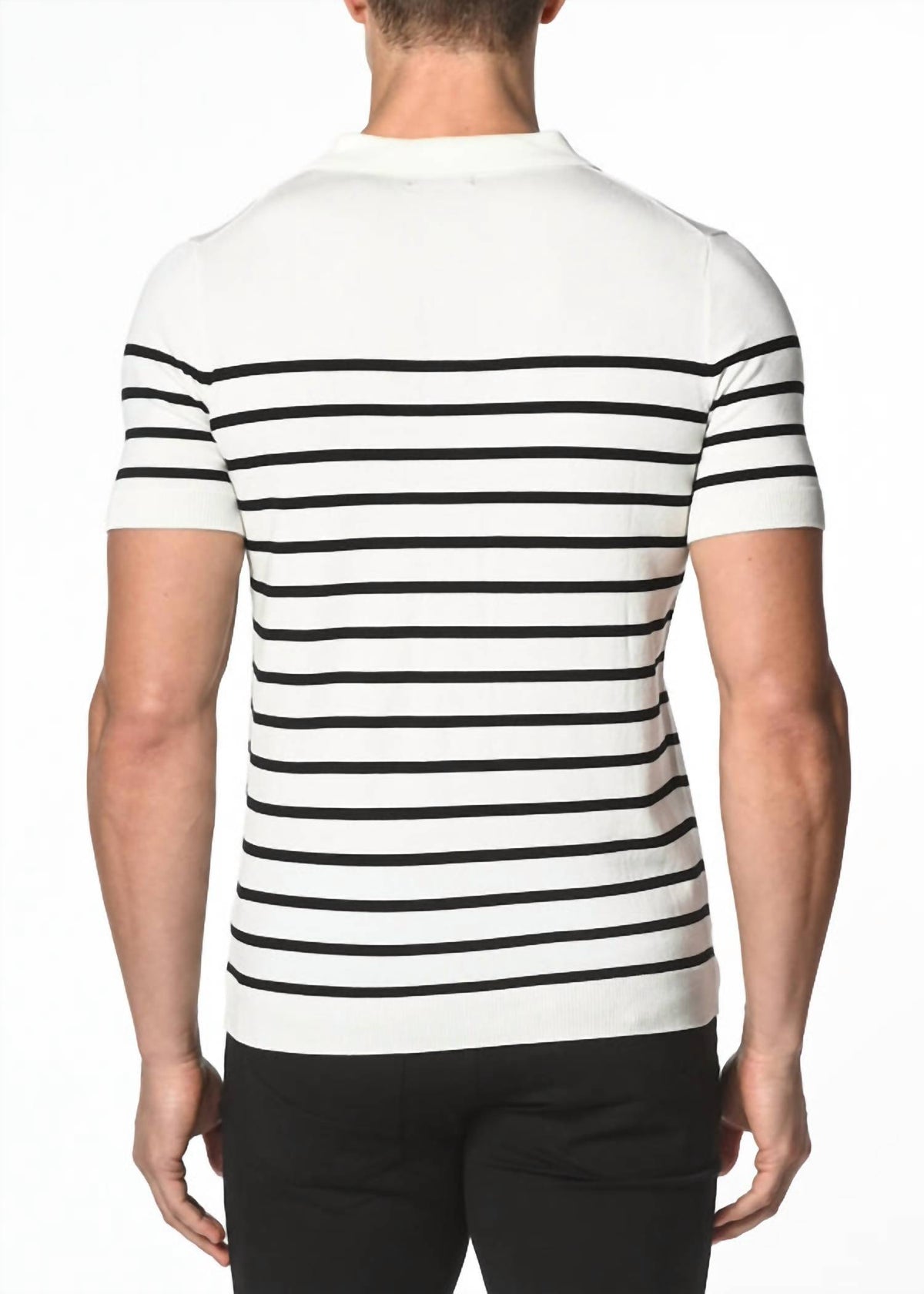 Postmarc - Button Stripe Knit Polo Top