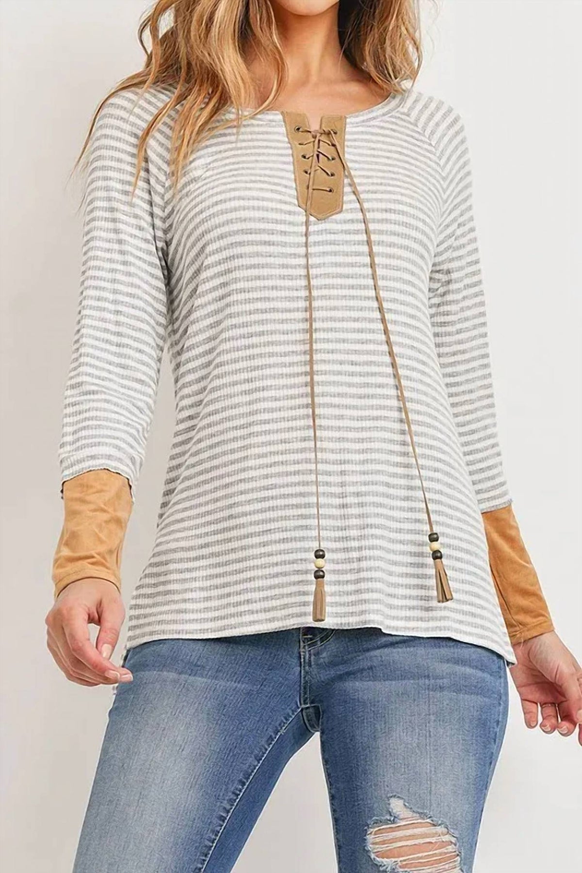Potter'S Pot - LACE UP STRIPE TOP