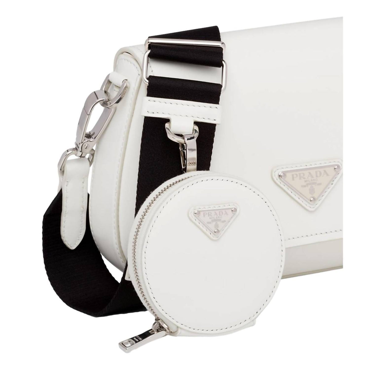 Prada - Women's Triangle Plaque Smooth Leather Round Mini Pouch