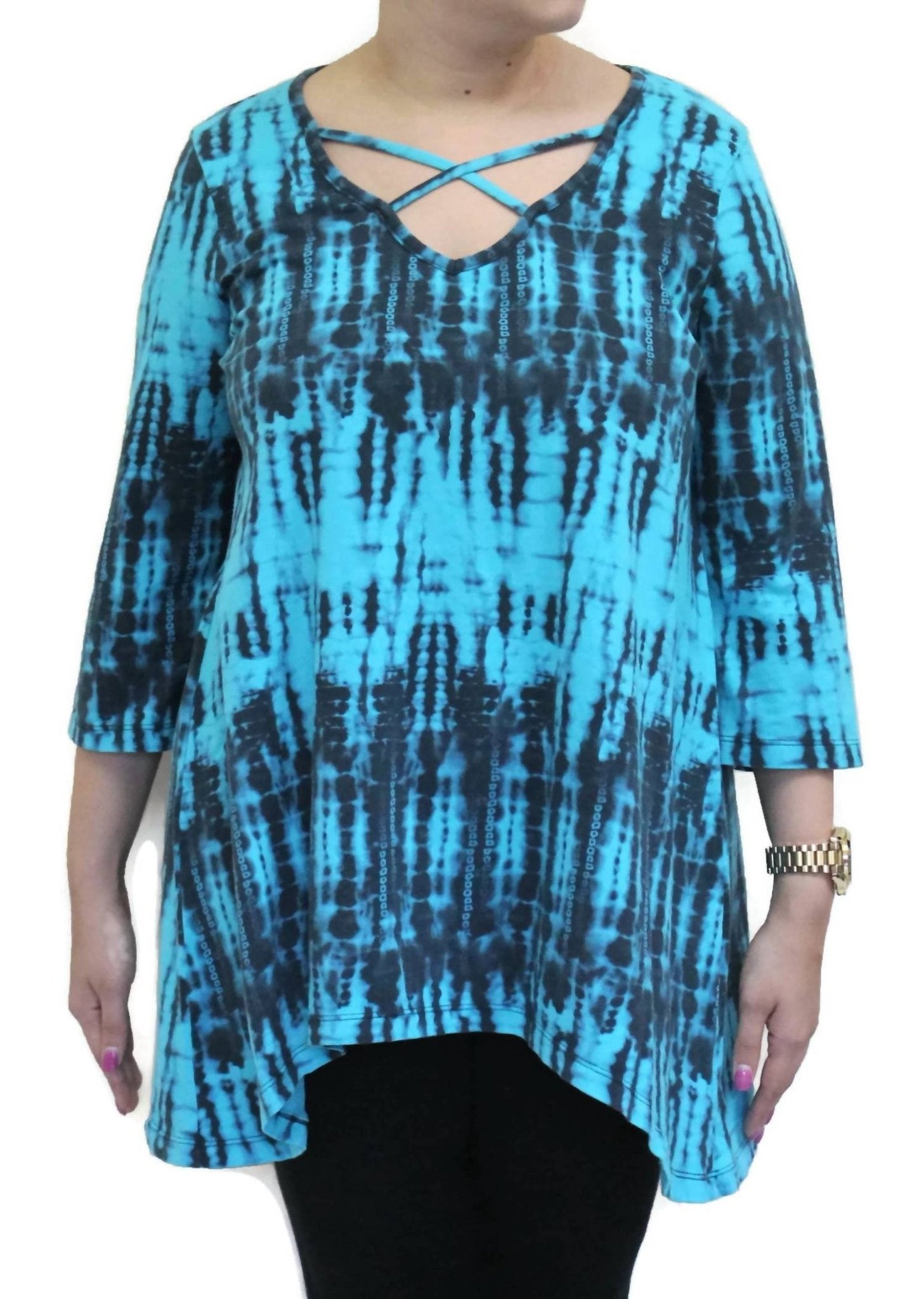 Prairie Cotton - High Tides Criss Cross Cotton Top - blue - clothing - cotton
