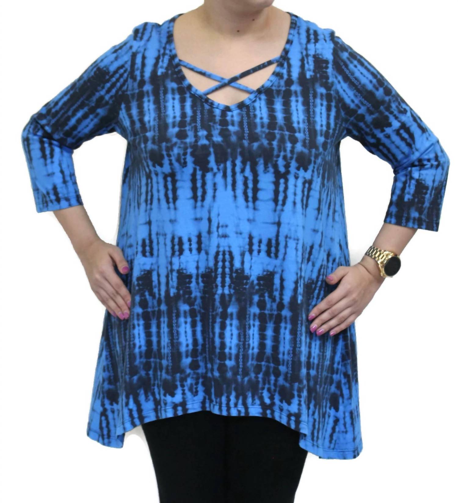 Prairie Cotton - High Tides Criss Cross Cotton Top - blue - clothing - cotton