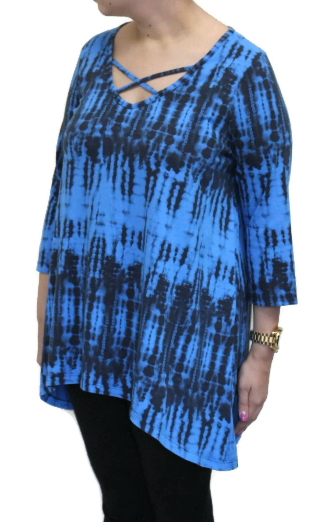Prairie Cotton - High Tides Criss Cross Cotton Top - blue - clothing - cotton