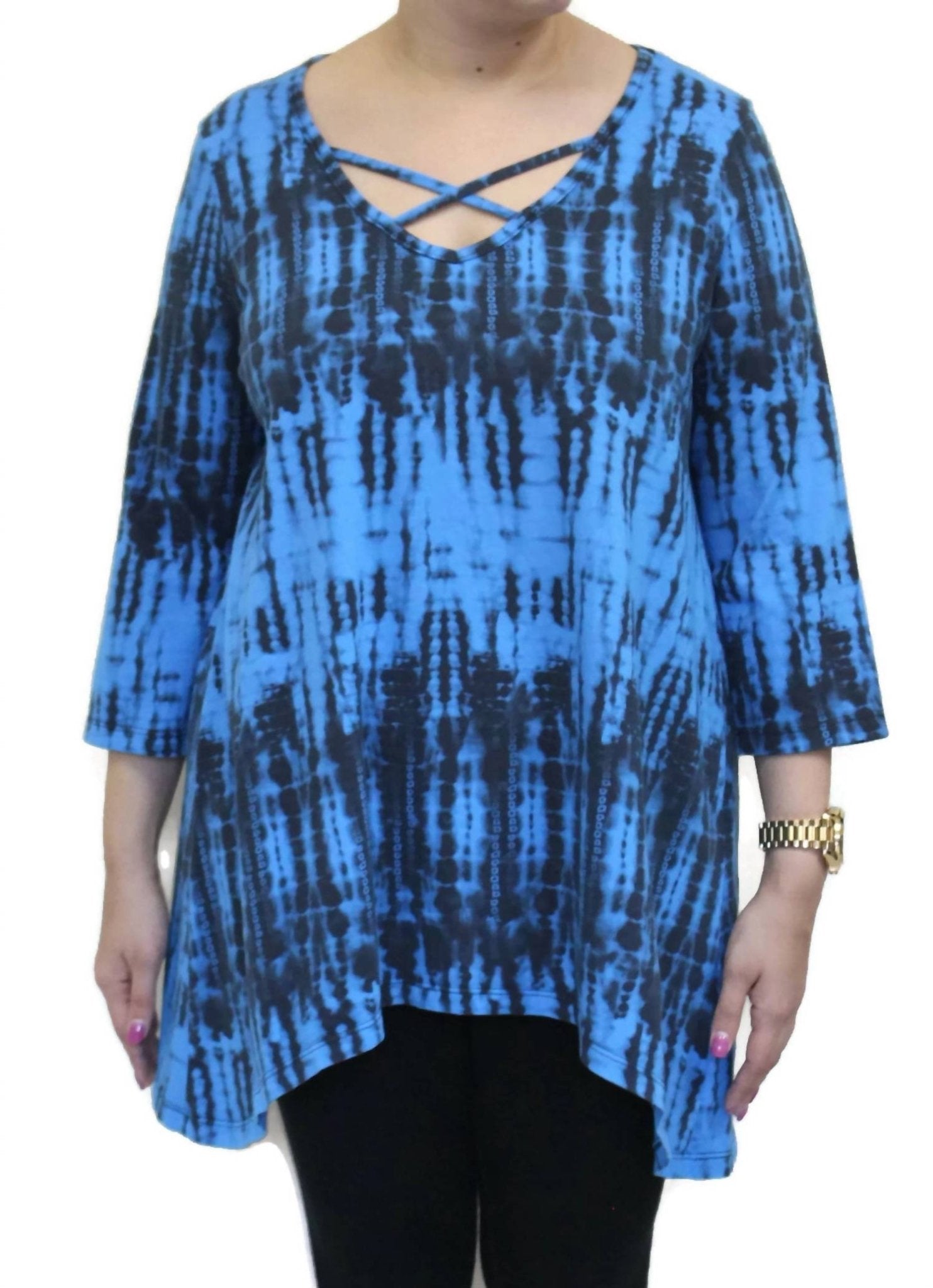 Prairie Cotton - High Tides Criss Cross Cotton Top - blue - clothing - cotton