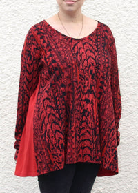 Prairie Cotton - Waffle Back Cotton Top, Red - clothing - cotton - patterned