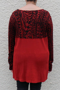 Prairie Cotton - Waffle Back Cotton Top, Red - clothing - cotton - patterned