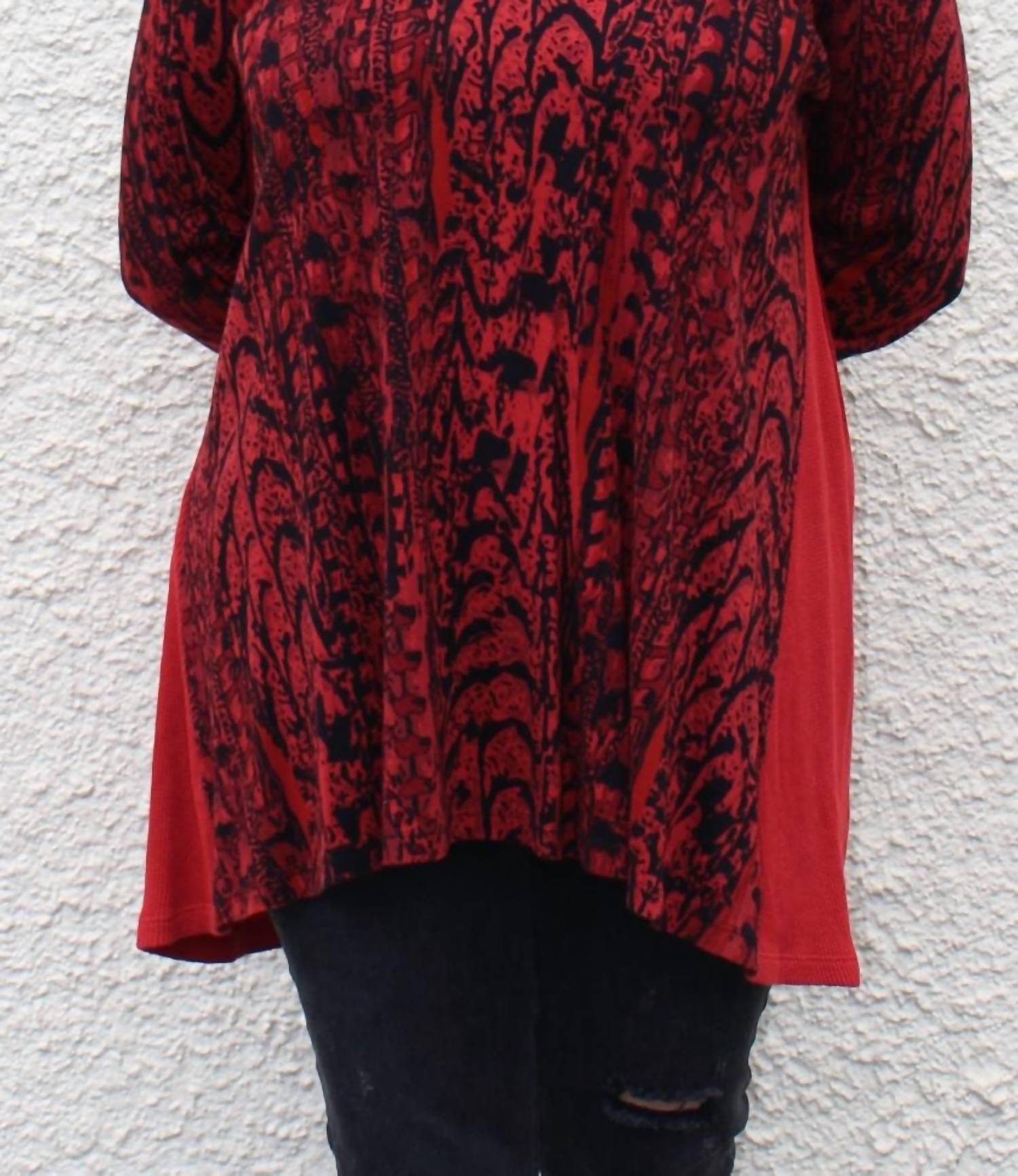 Prairie Cotton - Waffle Back Cotton Top, Red - clothing - cotton - patterned