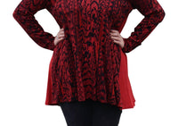 Prairie Cotton - Waffle Back Cotton Top, Red - clothing - cotton - patterned