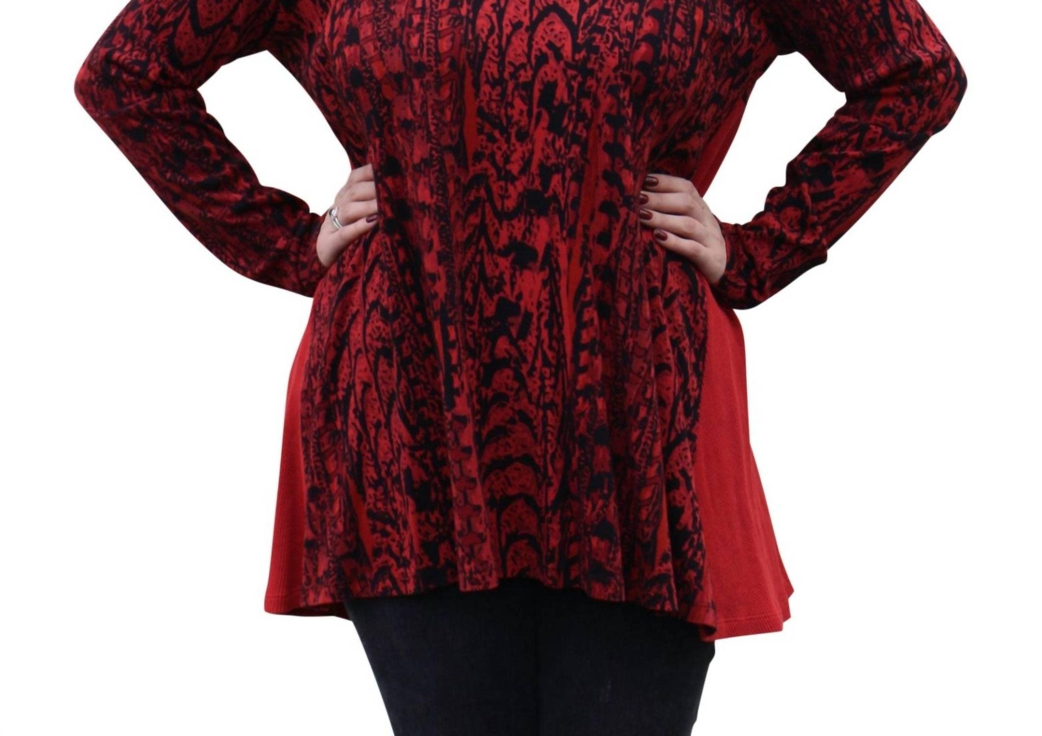 Prairie Cotton - Waffle Back Cotton Top, Red - clothing - cotton - patterned