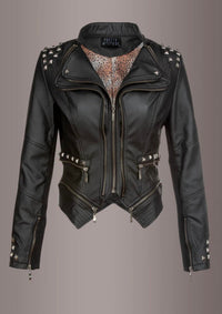 Pretty Attitude - Vegan Leather Studded Moto Jacket - black - clothing - jackets