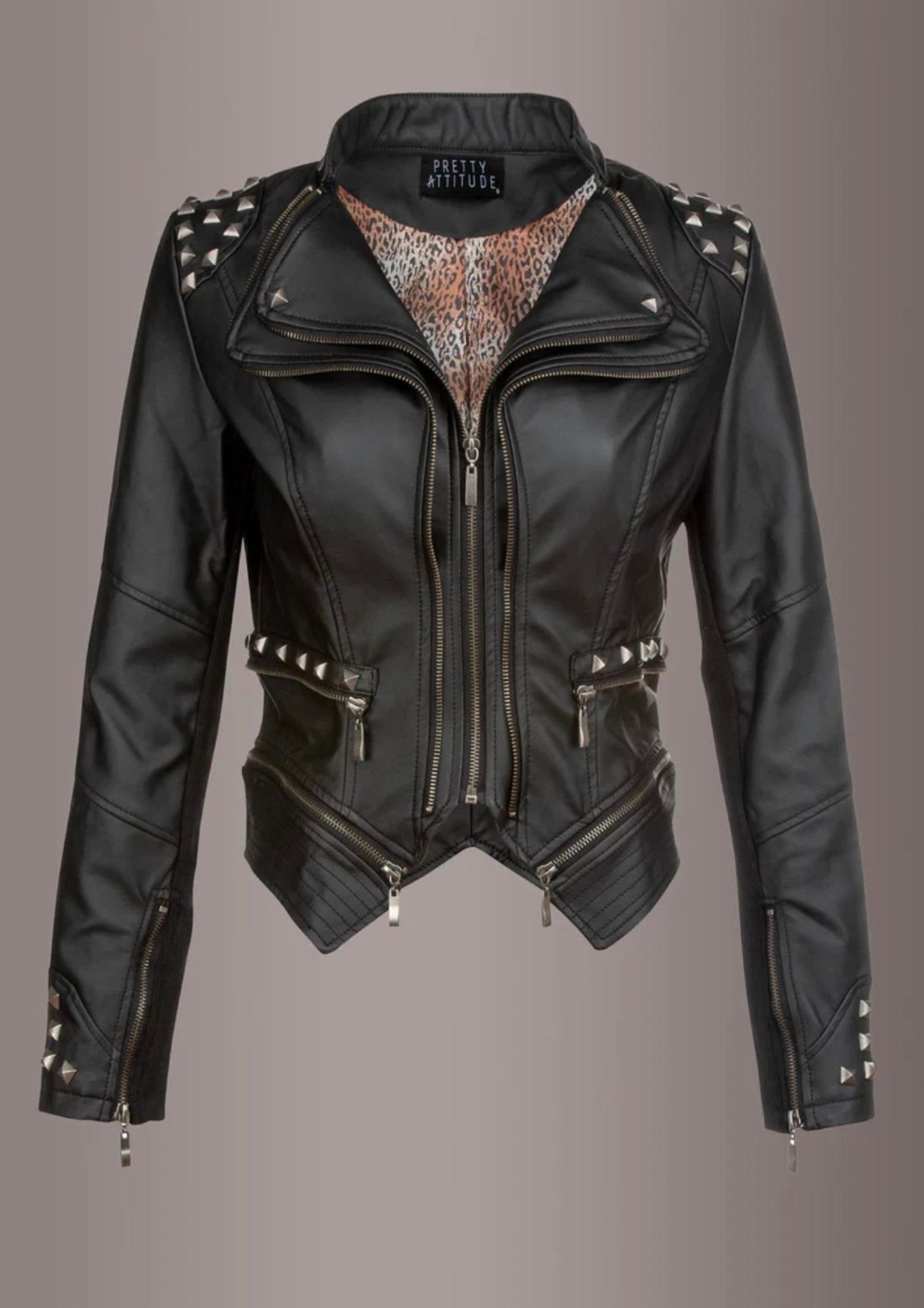 Pretty Attitude - Vegan Leather Studded Moto Jacket - black - clothing - jackets
