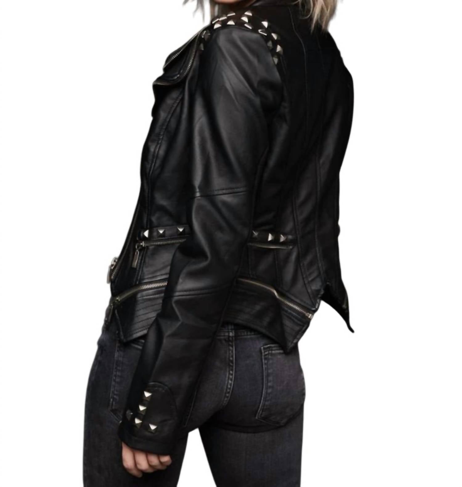 Pretty Attitude - Vegan Leather Studded Moto Jacket - black - clothing - jackets