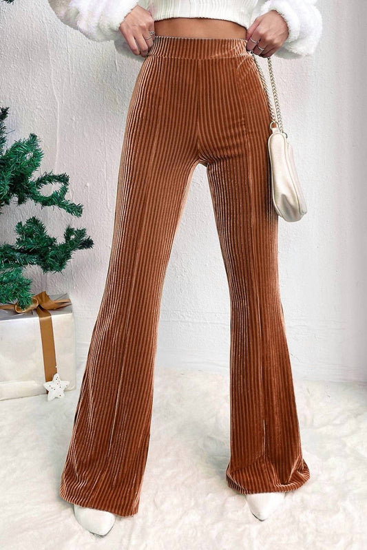 Pretty Bash - Corduroy/velvet High Waist Flare Pants - boot - cut - brown - clothing