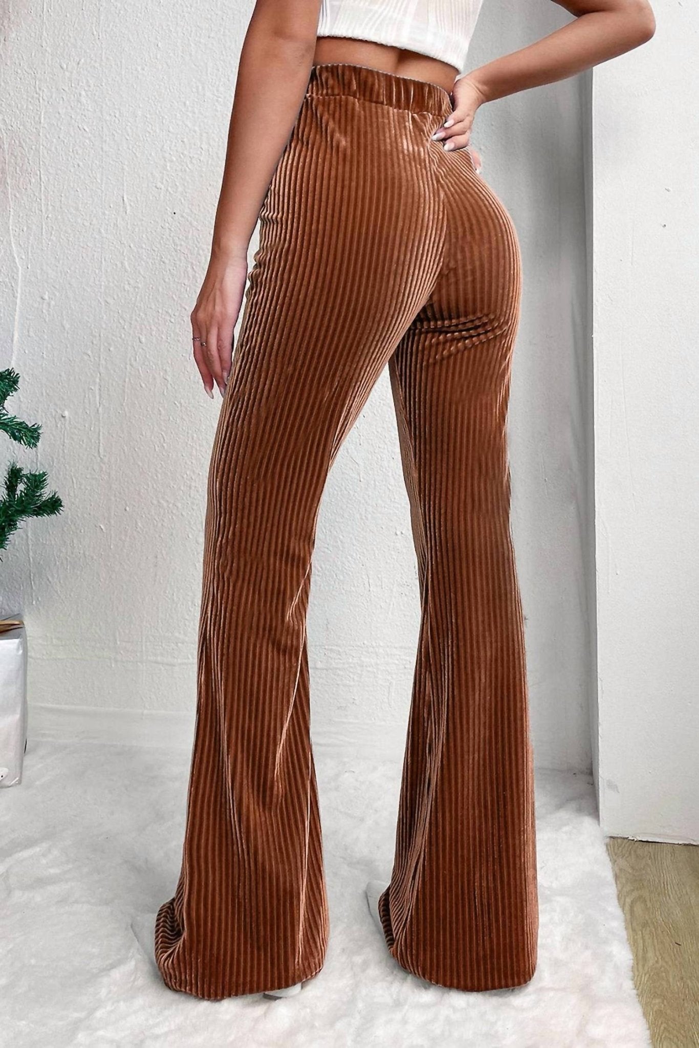 Pretty Bash - Corduroy/velvet High Waist Flare Pants - boot - cut - brown - clothing