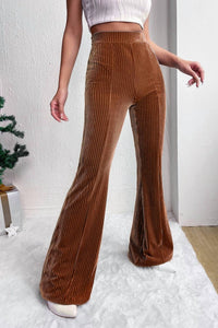 Pretty Bash - Corduroy/velvet High Waist Flare Pants - boot - cut - brown - clothing