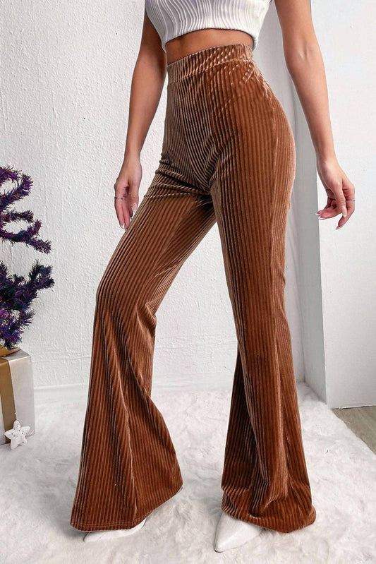 Pretty Bash - Corduroy/velvet High Waist Flare Pants - boot - cut - brown - clothing