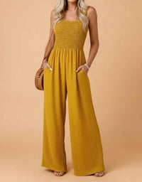Pretty Bash - Smocked Wide Leg Jumpsuit