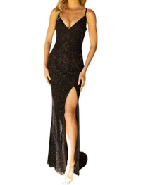 Primavera - Deep V Neck Criss Cross Back Prom Dress - black - clothing - dresses