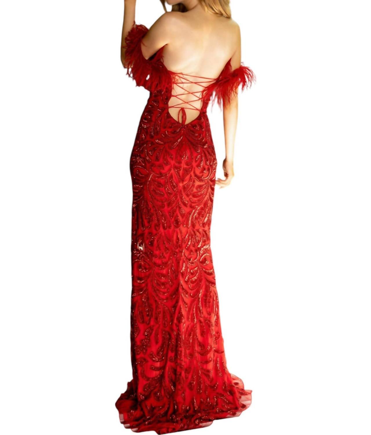 Primavera - Feather Sleeves Prom Dress - clothing - dresses - patterned