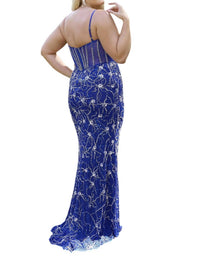 Primavera - Floral Sheer Bodice Prom Dress - blue - clothing - dresses