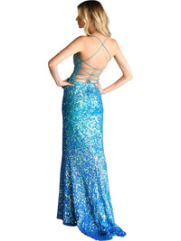 Primavera - Omber Sequins Prom Dress - blue - clothing - dresses