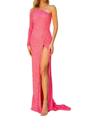 Primavera - One Shoulder Thigh - high Slit Prom Dress - clothing - dresses - patterned