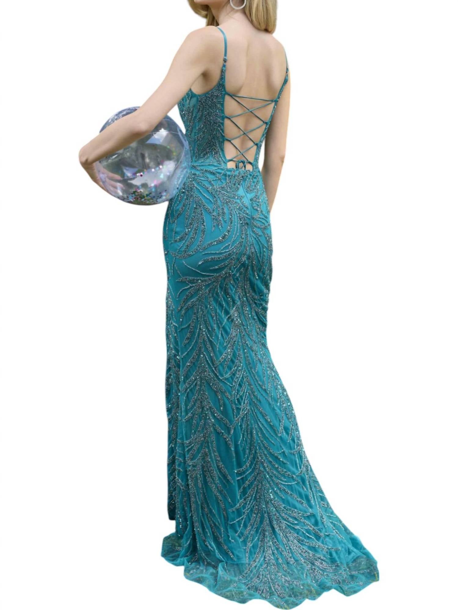 Primavera - Scoop Neck Lace Up Back Prom Dress - clothing - dresses - green