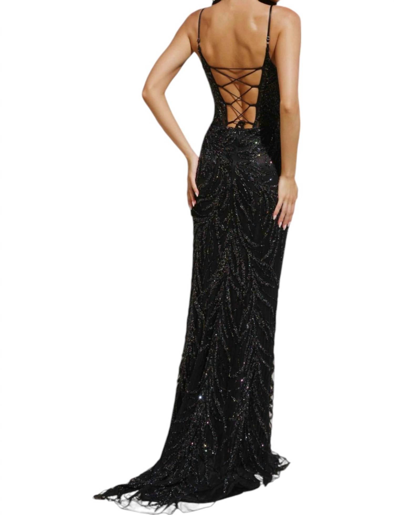 Primavera - Scoop Neck Lace Up Back Prom Dress - black - clothing - dresses