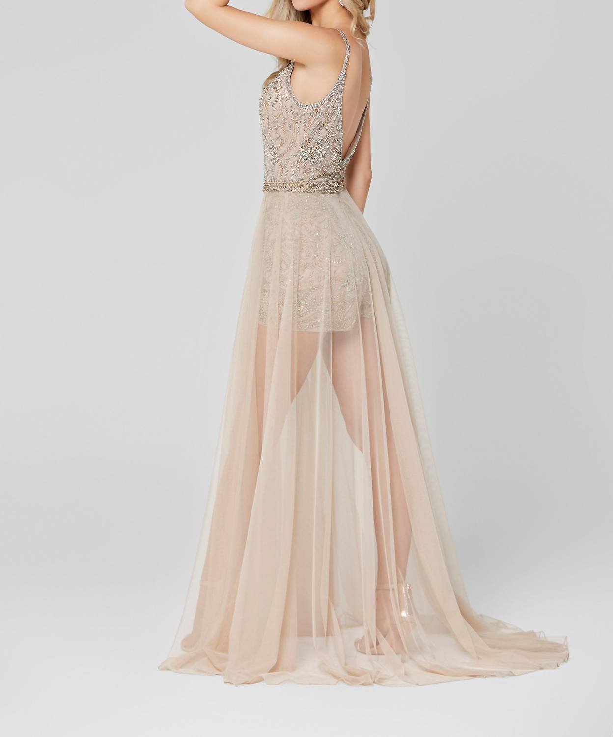 Primavera - Sequined V - neck Prom Dress - beige - clothing - dresses