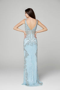 Primavera - Shiny Prom Gown - blue - clothing - dresses
