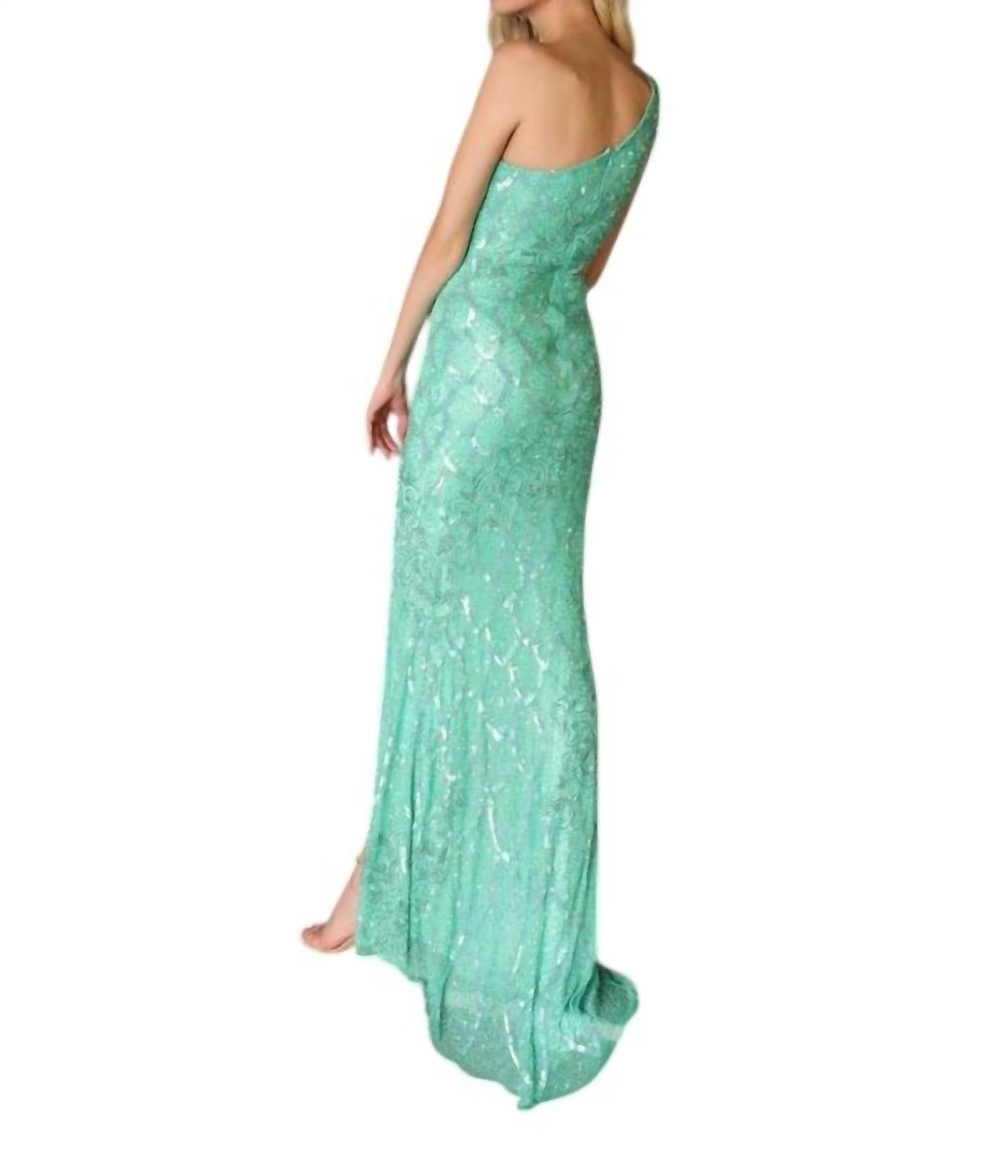 Primavera - Side Cut Out One Shoulder Prom Dress - clothing - dresses - green