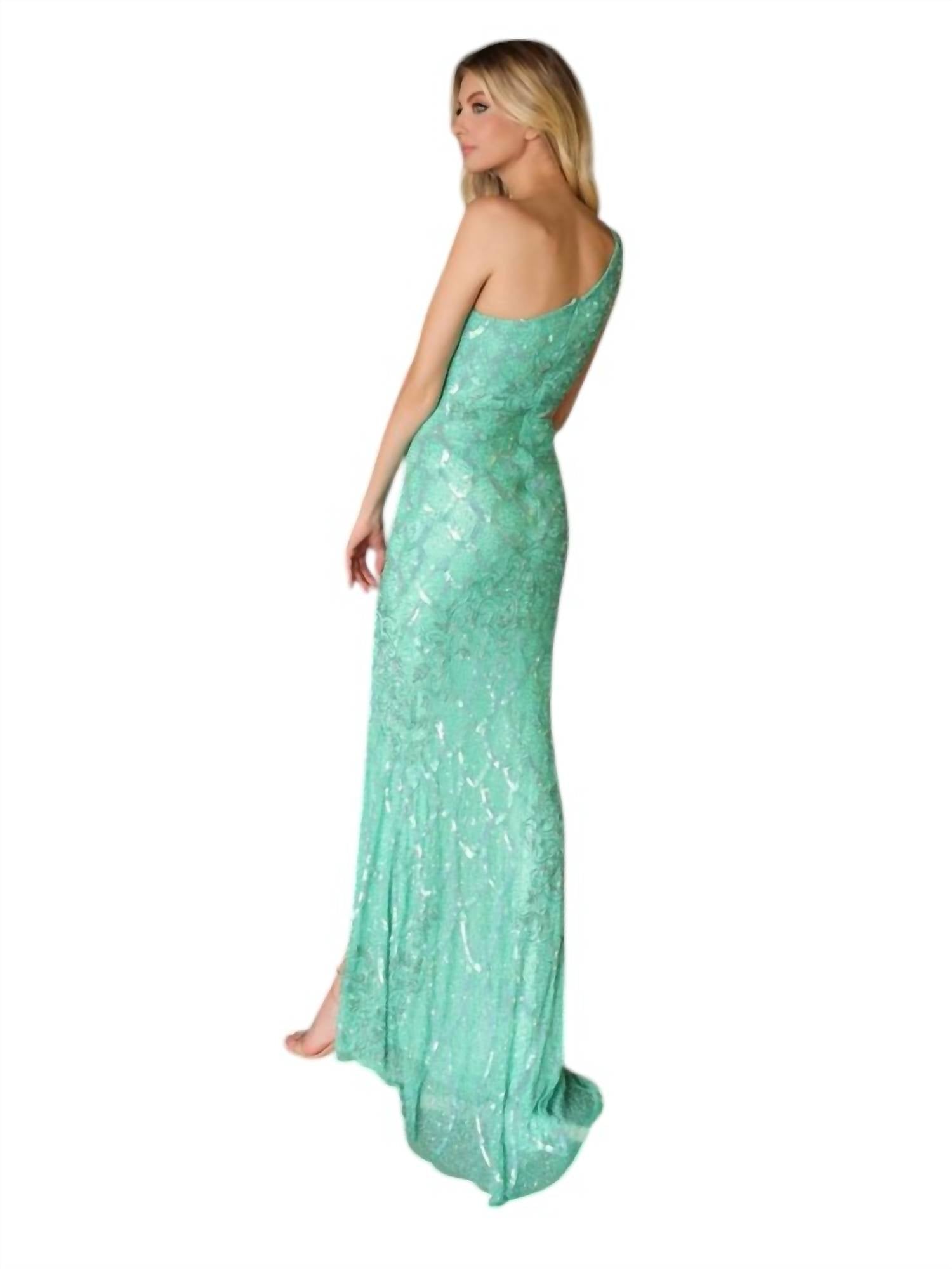 Primavera - Side Cut Out One Shoulder Prom Dress - clothing - dresses - green